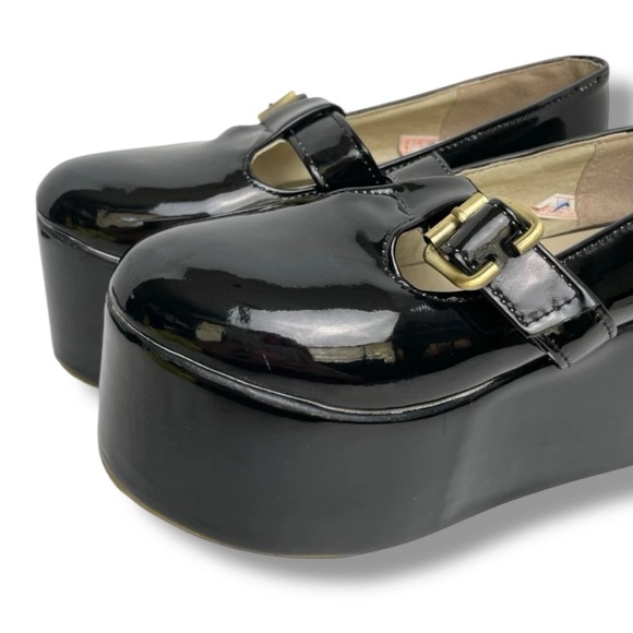 Black Patent Platform Mary Jane Wedge Shoes EU 35 US 5 Goth Coquette Alt Fashion - Picture 2 of 10